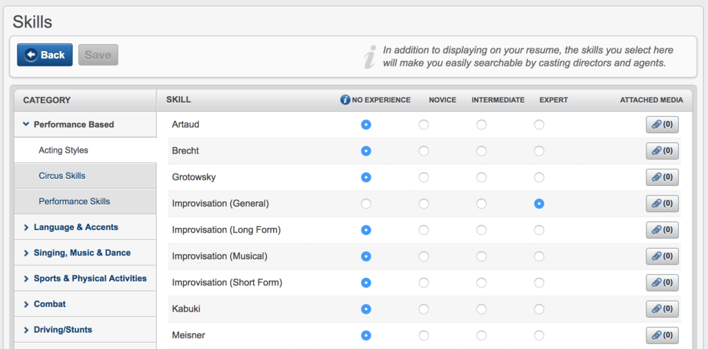 Adding Skill Clips to Casting Networks Profile