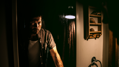 a man looking in a mirror: a classic example of the horror genre